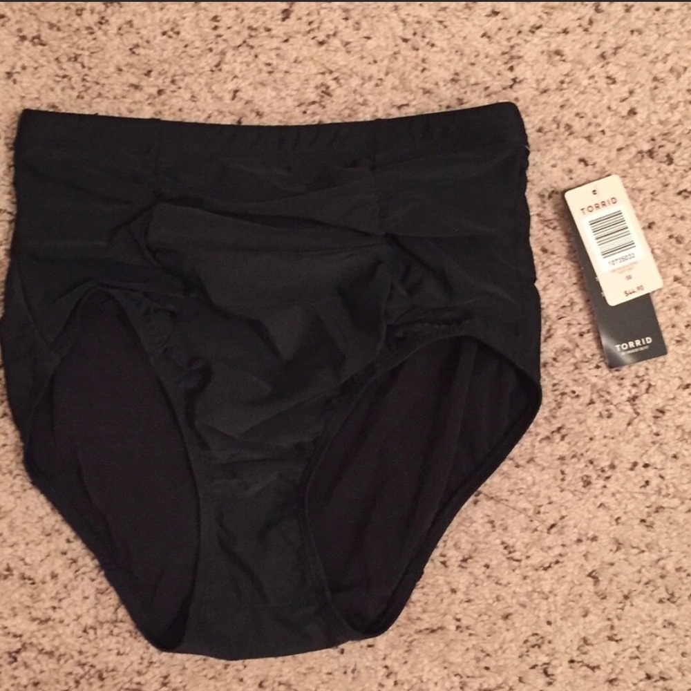 BLACK RUCHED HIGH WAIST SWIM BOTTOM
